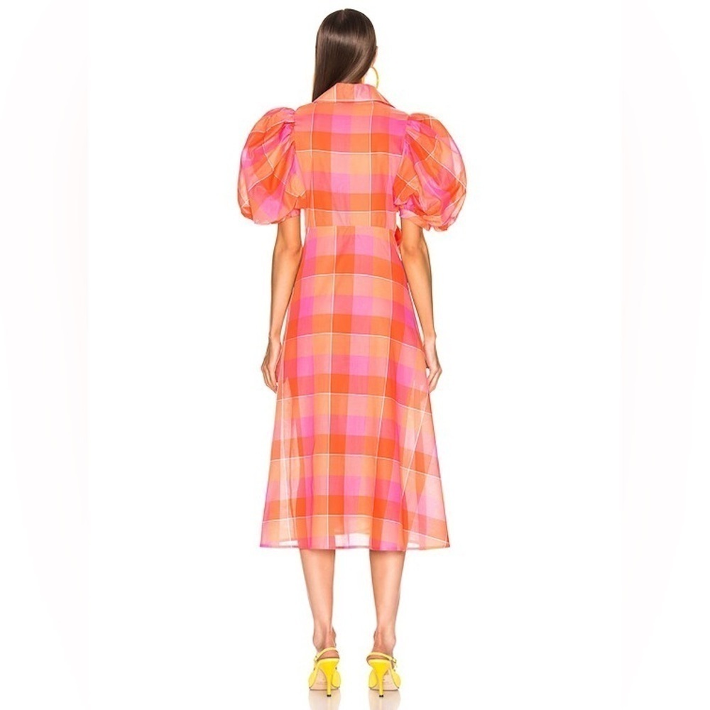 Silvia Tcherassi Perth Puff Sleeve GINGHAM A-LINE MIDI DRESS ORANGE CHECK sz Med - Picture 3 of 8
